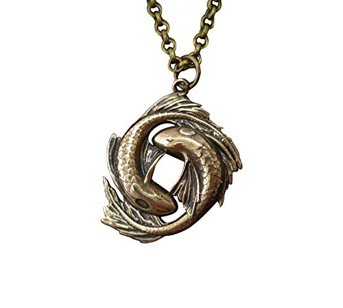 Koi Fish Yin Yang Necklace Charm Pendant Jewelry Brass