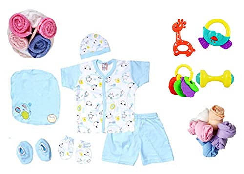 Image of New Born Baby Set for 0-6 Month Baby (Clothes, Feeding, Bag and Toys) (Multicolor, 21 Pieces Pack)