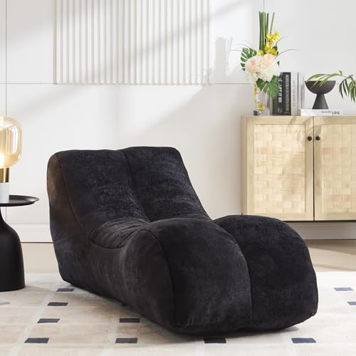 Cilee Bean Bag Chair with Built-in Footrest Bean Bag Sofa with Filler Cozy All-in-One Lounge Chair for Adults and Kids Stuffed Floor Sofa for Living Room Bedroom Apartment, Black