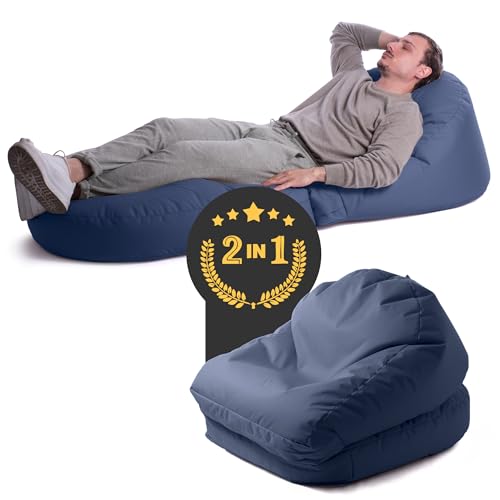 Avalon - Pouf Chaise Longue da Esterno Pieghevole Double Jive, Poltrona Sacco Letto Comodo e Impermeabile, Perfetto da Giardino, Arredo Piscina, Design Moderno, Made in Italy(75x180cm-Blu scuro)