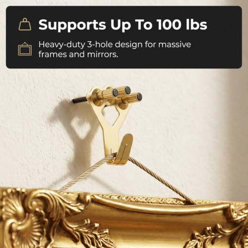 Image of Performore 10 Pack Heavy Duty Decorative Picture Hangers with Nails - Supports up to 100lbs, Gold Wall Hooks with 3 Holes & 30 Nails for Hanging Mirrors, Clocks, Frames, Art, Home Decor