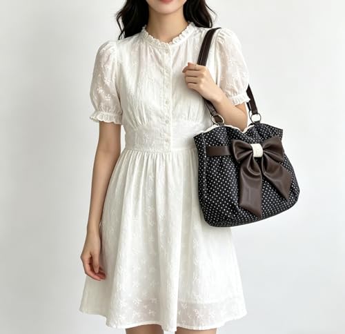 Bolso Tote con Lunares y Lazo Y2k de Lona miniatura 3