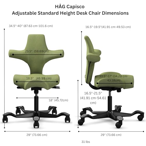 Image of HAG Capisco Adjustable Sit to Stand Desk Chair - Black Frame - Green Polyester Seat