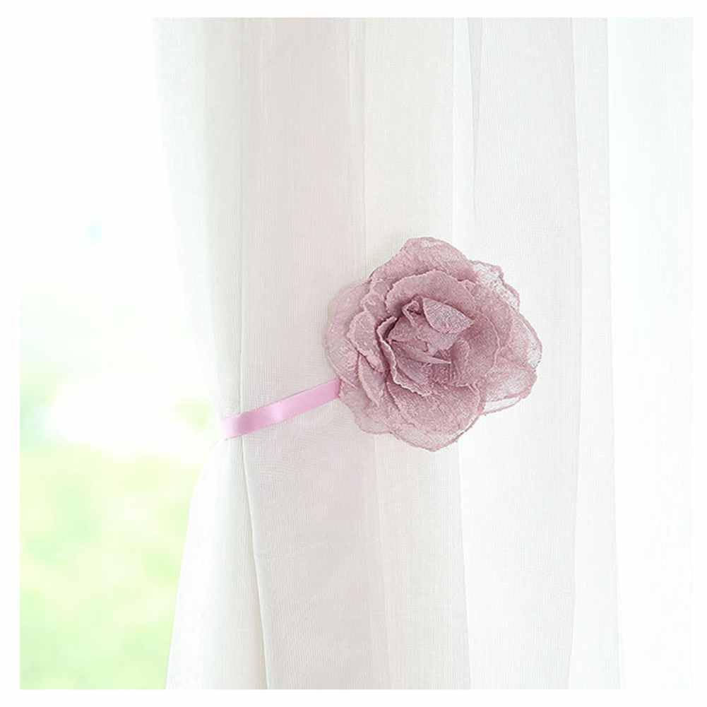 SHTGOI 2 unidades de alzapaños magnéticos para cortinas con flores, sin agujeros, cinta para cortina, diseño de flores de burbujas, con cuerda flexible para salón, baño, decoración, 30 cm, color rosa