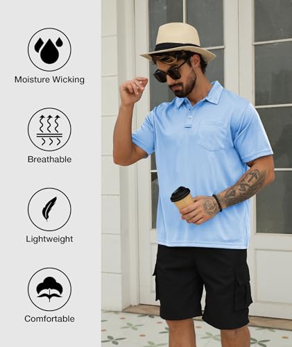 Image of SCODI 5 Pack Mens Pocket Polo Shirts Short Sleeve Golf Casual Work T-Shirt