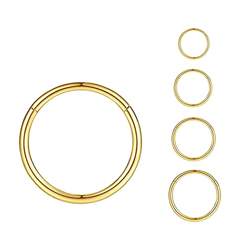 4Pcs 18G Surgical Stainless Steel Gold Nose Ring Hinged Hoop Nose Ring Clicker Septum Cartilage Helix Daith Tragus Hoop Earrings Hypoallergenic Body Piercing Hoop For Women Girls Men(18G Gold) #TOP18