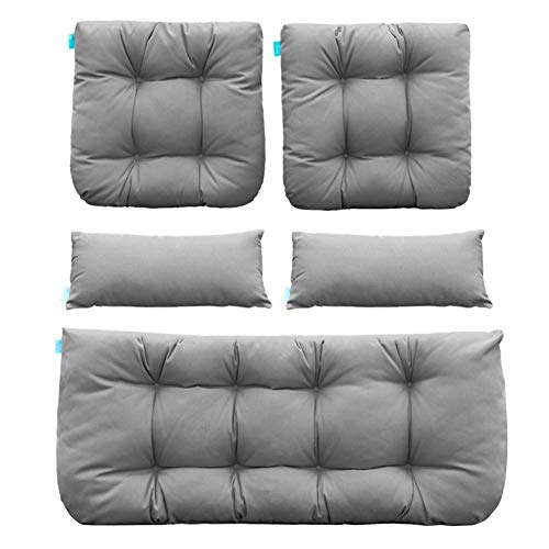 Image of QILLOWAY Outdoor Wicker Cushion Set of 5 - Waterproof Fade Resistant Patio Furniture Cushions, Loveseat 2 U-Shape 2 Lumbar Pillows for Porch, Bench, Backyard, Garden, Grey