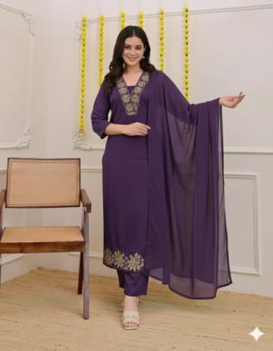 Image of Klosia Women Solid Embroidery Kurta and pant set With Dupatta