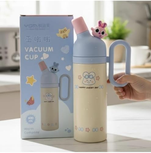 Image of Fancy Kitchen Cartoon Kids Tumbler - 850ml Stainless Steel Double-Walled Travel Mug - Leak-Proof, BPA-Free with Straw - Perfect for School & Outdoor Use. (Cream Yellow)