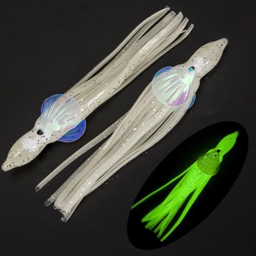 Señuelos de pesca de PVC suave con faldas de pulpo y calamar diseñados para atraer peces en entornos de agua salada (5 cm, blanco)
