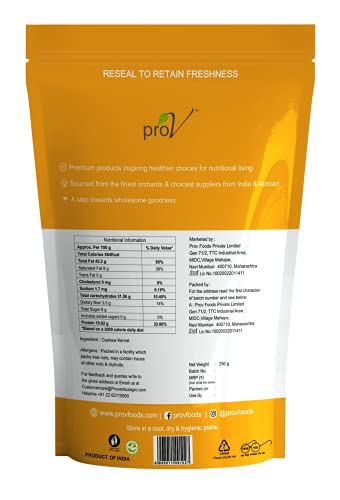 Image of ProV Premium Cashews | High Grade Whole Natural Kaju Rich in Protein Healthy Fats & Essential Minerals | Cholesterol-Free Crunchy Dry Fruit Snack | 250g