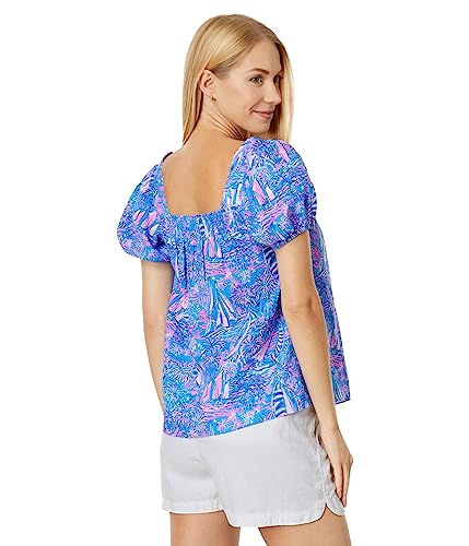 Lilly Pulitzer Keating Short Sleeve Linen Oca Blue Its A Sailabration 02