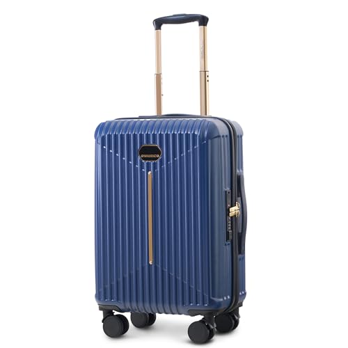 Image of Midnight Voyager Cabin Small 57cm | Trolley Bag Hard Case Polycarbonate, 4 Wheels 360 Degree Wheeling System Luggage, Suitcase for Travel, with Front Laptop Access (Strom Blue)