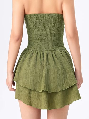 Cider CD20230303262533MD-GREEN-L Women'S Summer Cocktail Dress - Tube Ruched Ruffle Mini Dress: Green thumb #2