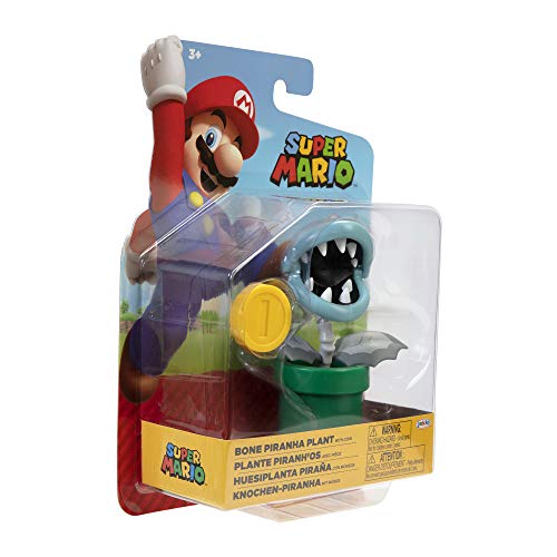 Super Mario Collectible Bone Piranha 4" Poseable Articulated Action Figure With Coin Accessory, Perfect For Kids & Collectors Alike! For Ages 3+ , Green #TOP5