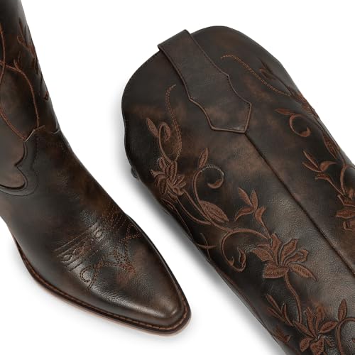 Image of wetkiss Cowboy Boots Womens Knee High Cowgirl Boots Embroidered Pointed Toe | Cowgirl Boots, Retro Embroidery, Block Heel, Stable and Comfortable, Pull-On, Style for a Classic Vintage Western Look