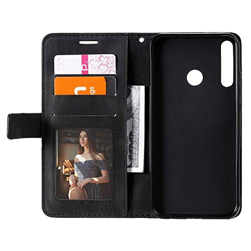 SONWO Case for Huawei Y7P Case, Premium Leather Flip Wallet Case Magnetic Closure Card Slots Kickstand Phone Case for Huawei Y7P, Black - Image 3