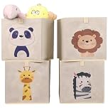 Navaris Toy Storage Boxes - Kids Bedroom Cube Baskets w/ Pull-Out Loop - Fabric Collapsible Box Drawers Unit for Shelves - Compatible with Ikea Kallax Inserts - Set of 4 Animals