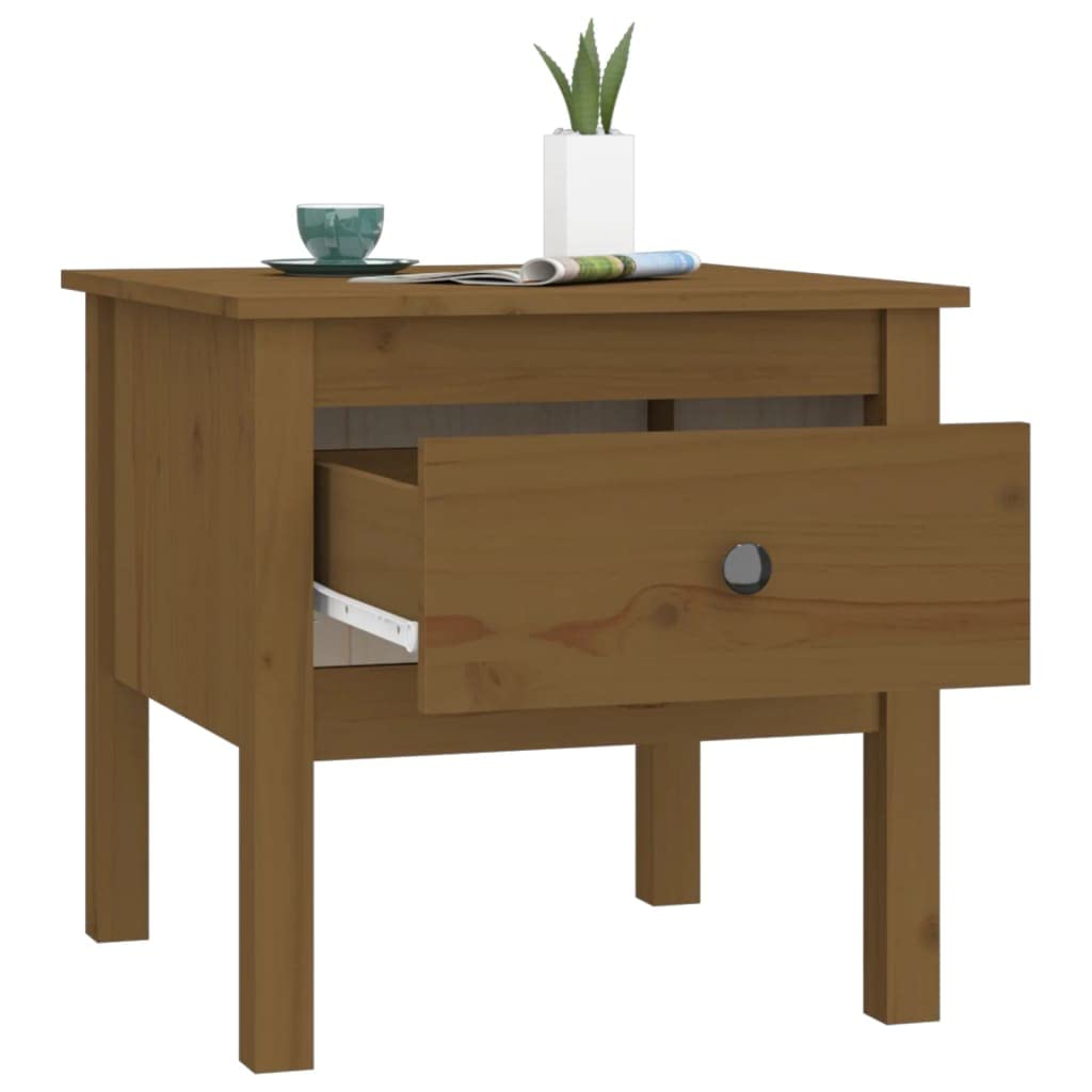Mesa auxiliar marrón miel 50 x 50 x 49 cm, armario auxiliar de madera maciza de pino, mesa de centro rústica con cajón, mesita de noche cuadrada para salón y dormitorio