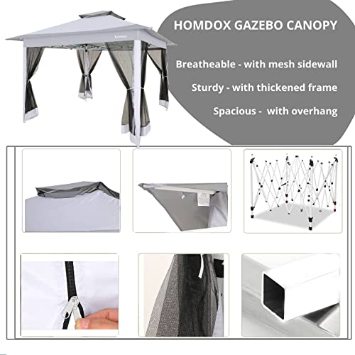 Image of Homdox Gazebo 12x12 Pop Up Gazebo with Mosquito Netting Outdoor Gazebo for Patios, Parties, Backyard, Gazebo Tent with 4 Ropes, 4 Weights, 8 Stakes, 2 Tiered Vented Top