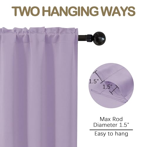 Image of Lavender Blackout Curtains for Small Window Treatment, Light Blocking Short Kitchen Window Curtains Over Sink, Dual Rod Pocket Half Window Tiers for Bathroom Basement, 2x40Wx36L Inches