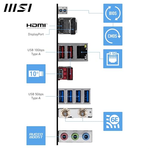 PRO B850-S WIFI6E – Scheda Madre ATX compatibile con processori AMD Ryzen 9000/8000 / 7000 (AM5) – Supporto DDR5 Memory Boost fino a 8200+ MT/s (OC), PCIe 4.0 x16, slot M.2 Gen5, Wi-Fi 6E, LAN 2 - Scheda madre - Immagine 5