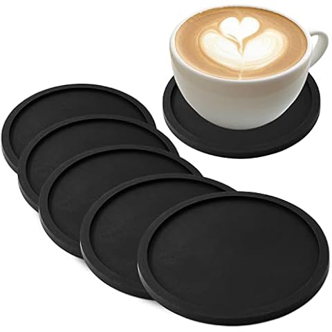 Joejis Set of 8 Silicone Coasters 10 cm Non-Slip with Anti Spill Raised Edges - Hot or Cold Drink Coasters to Protect Tabletops Cover