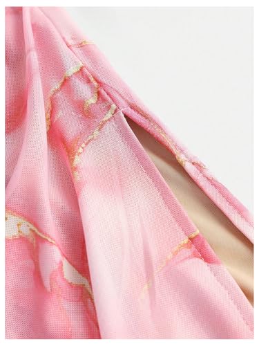 WDIRARA Girl's Tie Dye Ruched Mesh Maxi Dress Off Shoulder Sleeveless Split Long Dresses4