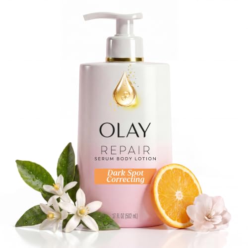 Image of Olay Dark Spot Correcting Body Lotion for Women, 24HR Moisture, Fast-Absorbing Care, with Vitamin B3, AHA, & Vitamin C, Free of Parabens & Phthalates, Vibrant Citrus & Soft Florals Scent, 17 fl oz