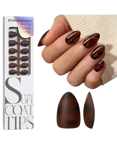 BTArtboxnails SOFTCOATTIPS Press On Nails - Tortoiseshell Almond Press On Nails Short 96Pcs Salon Quality Soak Off Soft Gel Nail Tips in 16 Sizes