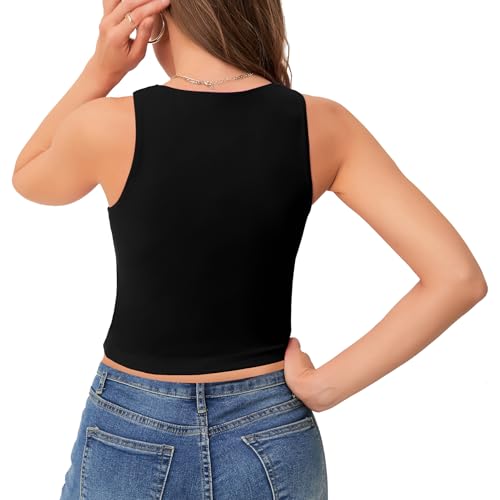Women's Sexy V Neck Crop Tops Sexy Trendy Double Lined Tank Tops Going Out Sleeveless Basic Top4