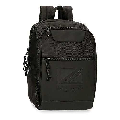 Pepe Jeans Bromley LDN Mochila para Portátil Adaptable 13,3' Negro 25x36x10 cms Poliéster con detalles en Piel Sintética 9L