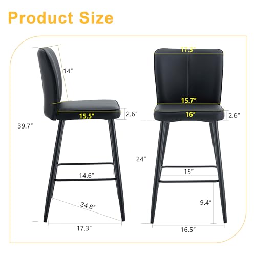 Image of Counter Height Bar Stools Set of 6,27''Kitchen Island Stools with Back,Black Barstools with Sturdy Metal Legs,Modern Bar Stools Ideal for Kitchen Island Pub Cafe(Faux Leather-Black)