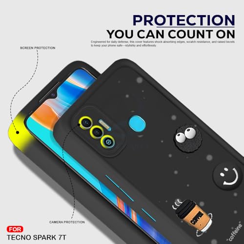 Image of AESTMO Back Case Cover for Tecno Spark 7 / 7T Cover | Cute Fun Cartoon 3D Ball | Coffee Silicone Case | Full Body Protection | Camera Protection Back Cover for Tecno Spark 7 / 7T (Black)