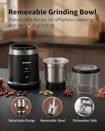 Image of SHARDOR Quiet Coffee Grinder Electric, 70g Removable Bowl Spice Grinder for Coffee Beans, Seeds and Grains, Super Silent Grinding Mill with 60dB Low Noise, 2.5oz Capacity, Black