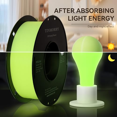 Image of TINMORRY Glow PETG Filament 1.75, Rapid PETG 3D Printer Filament, Compatible with Bambu FDM 3D Printer, 1 KG 1 Spool, Glow Yellow Green