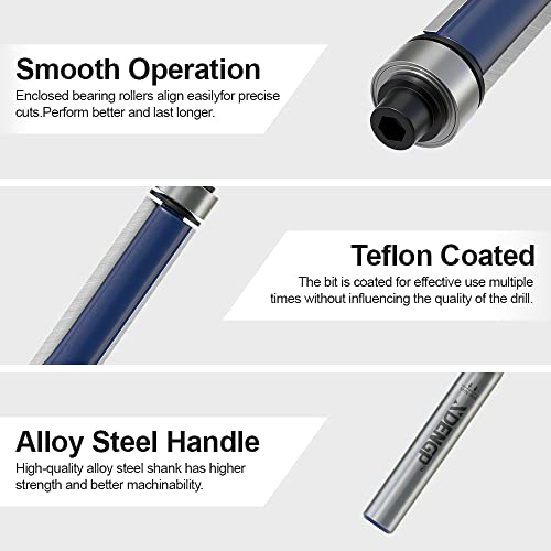 Image of Flush Trim Router Bits 1 /4 Inch Shank, 1 /2 Inch Cutting Diameter, 1-3 /16 Inch Cutting Height, Bottom Bearing Flush Straight Cut Trim Router Bit for Woodworking