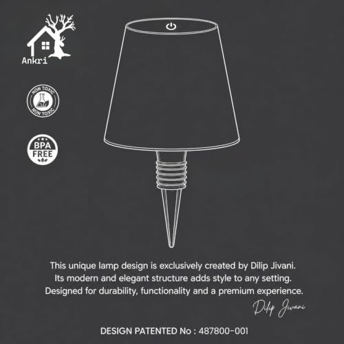 Image of ANKRI Wireless Bottle Lamp Combo LED 3 Colour Tones with Dimming | Touch Sensor On /Off | Night Light Lamp for Cafe Restaurant Home Living Room | 15 cm | USB Rechargeable | Black & White | Pack of 2