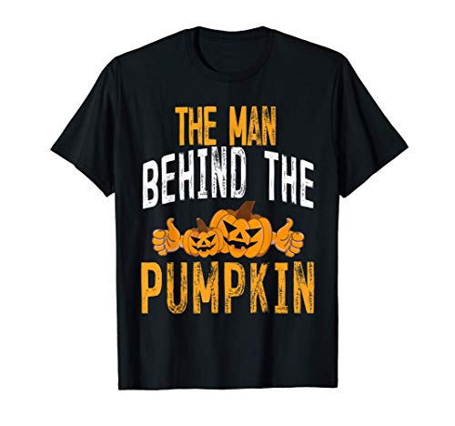 Uomo Halloween Pregnancy Shirt The Man Behind The Pumpkin Maglietta