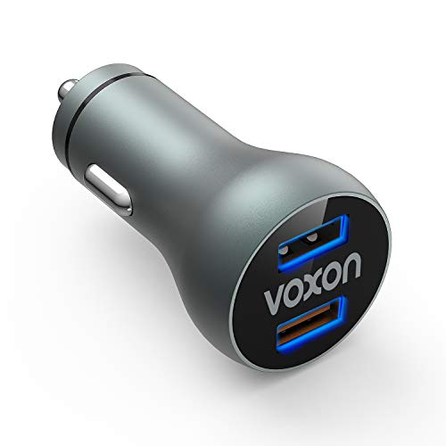 VOXON Cargador de Coche Cargador para Coche 24W 4,8A Doble Puerto con Cable Tipo C, Adaptador de Coche,Compatible con iPhone, iPad, Galaxy, LG Nexus y Más