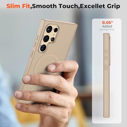 Image of SUPFINE Magnetic for Samsung Galaxy S24 Ultra Case with Screen Protector, (Built-in Magnets) (Military Grade Drop Protection) Slim Translucent Shockproof Phone Case,Pink Gold