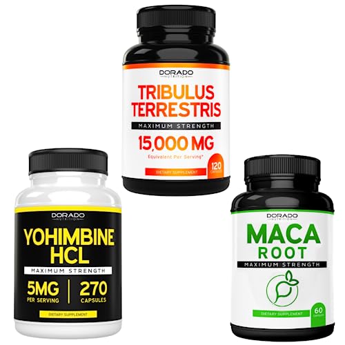 Tribulus Terrestris For Men & Women - 15,000Mg Extract Equivalent,120 Capsules - Maca Root Capsules For Men & Women, 60 Plus - Yohimbine Hcl 5Mg For Men And Women - Yohimbe Extract - (270 Capsules) #TOP20
