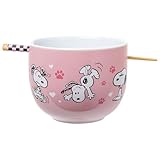 Silver Buffalo Peanuts Snoopy Poses Puppy Love Ceramic Ramen Noodle Rice Bowl with Chopsticks, Microwave Safe, 20 Ounces