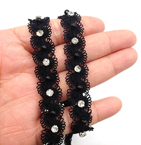 Karmelling 1 Yard Black Beaded Crystal Rhinestone Thin Lace Trim Eyelet Fabric For Dress Bridal Wedding Party And Other Formal Occasions Diy Craft Supply, 1.5Cm #TOP15
