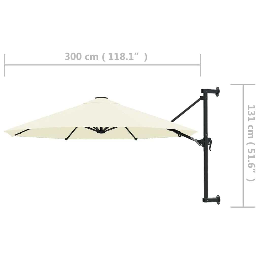 vidaXL Wall-Mounted Parasol with Tiltable Canopy Feature, UV Protective and Anti-Fade Polyester, Outdoor Umbrella with Metal Pole, Sand Color, Includes Crank System and Mounting Accessories
