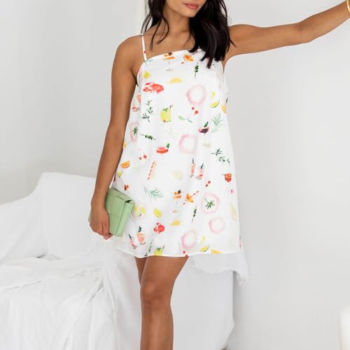 Image of Women Boho Floral Mini Cami Dress Spaghetti Strap Backless Flowy Sling Dress Cute Graphic Summer Holiday Sundress