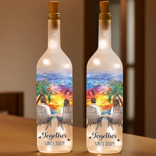 Image of Pawfect House Custom Bottle Lamp, Personalized Anniversary Wedding Gifts for Husband and Wife, Him and Her, Love Shines Bright at Sunset, Marriage Gifts for Couple, Housewarming Christmas Decor