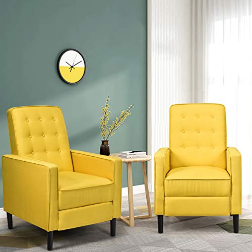 Giantex Set Of 2 Push Back Recliner Chair, Modern Fabric Recliner W/Button-Tufted Back, Accent Arm Chair For Living Room, Bedroom, Home Office (Yellow) #TOP5