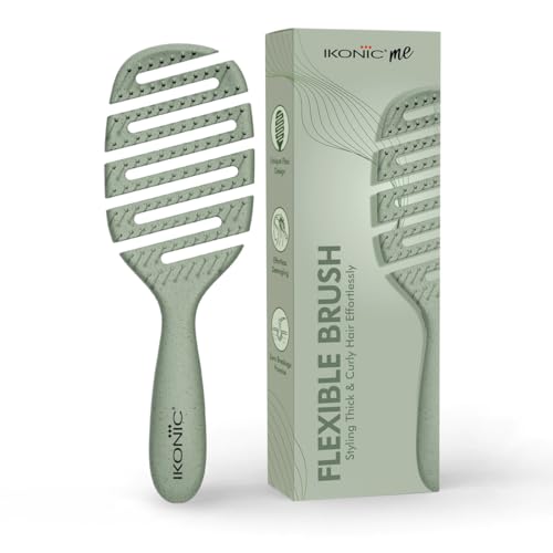 Image of IKONIC Me Flexible Paddle Hair Brush IKM-2509 Eco Conscious, Flexible Head Detangling Brush, Zero Breakage, Anti Frizz Ion Bristles, Wet Dry Use, Smooth Tangle Free Shiny Hair - Jade Green