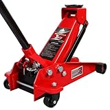 Jack Boss フロアジャッキ 3t 油圧式 ガレージジャッキ 低床 ローダウン 最低位130mm/最高位465mm 車用 手動 タイヤ交換 ポンプ式 高耐久 自動車整備 ゴムパッド付き スチール製 レッド